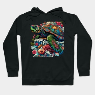 Carp Fish Waves Floral Art Traditional Japanese Turtle Hoodie